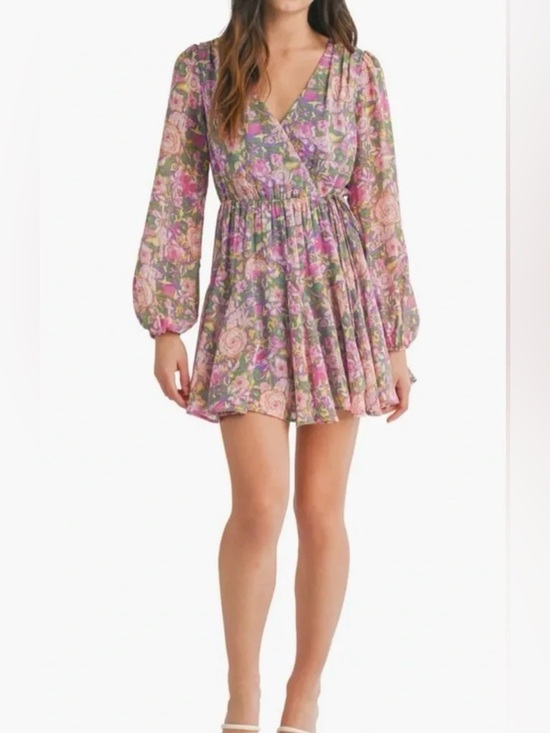 Lush Dresses & Skirts - LUSH Floral Long Sleeve Faux Wrap Minidress Lined  Size Medium